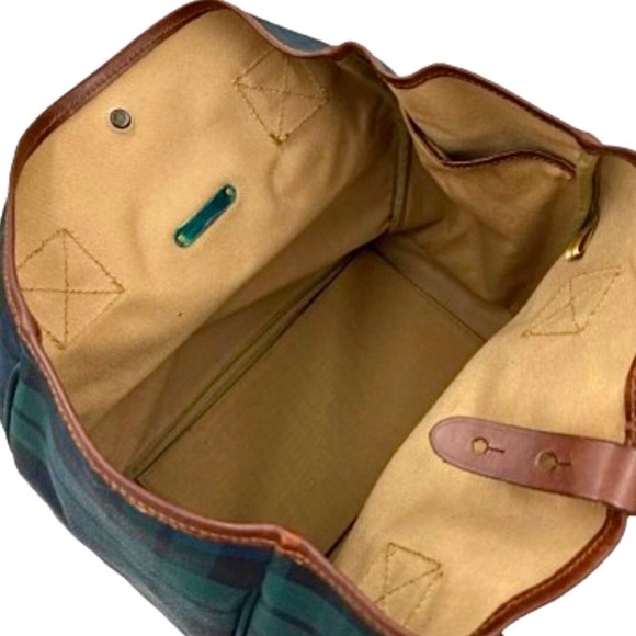 RALPH LAUREN Navy Blue Hunter Green Black Watch Plaid Oversized Camp Tote Bag - Picture 9 of 16